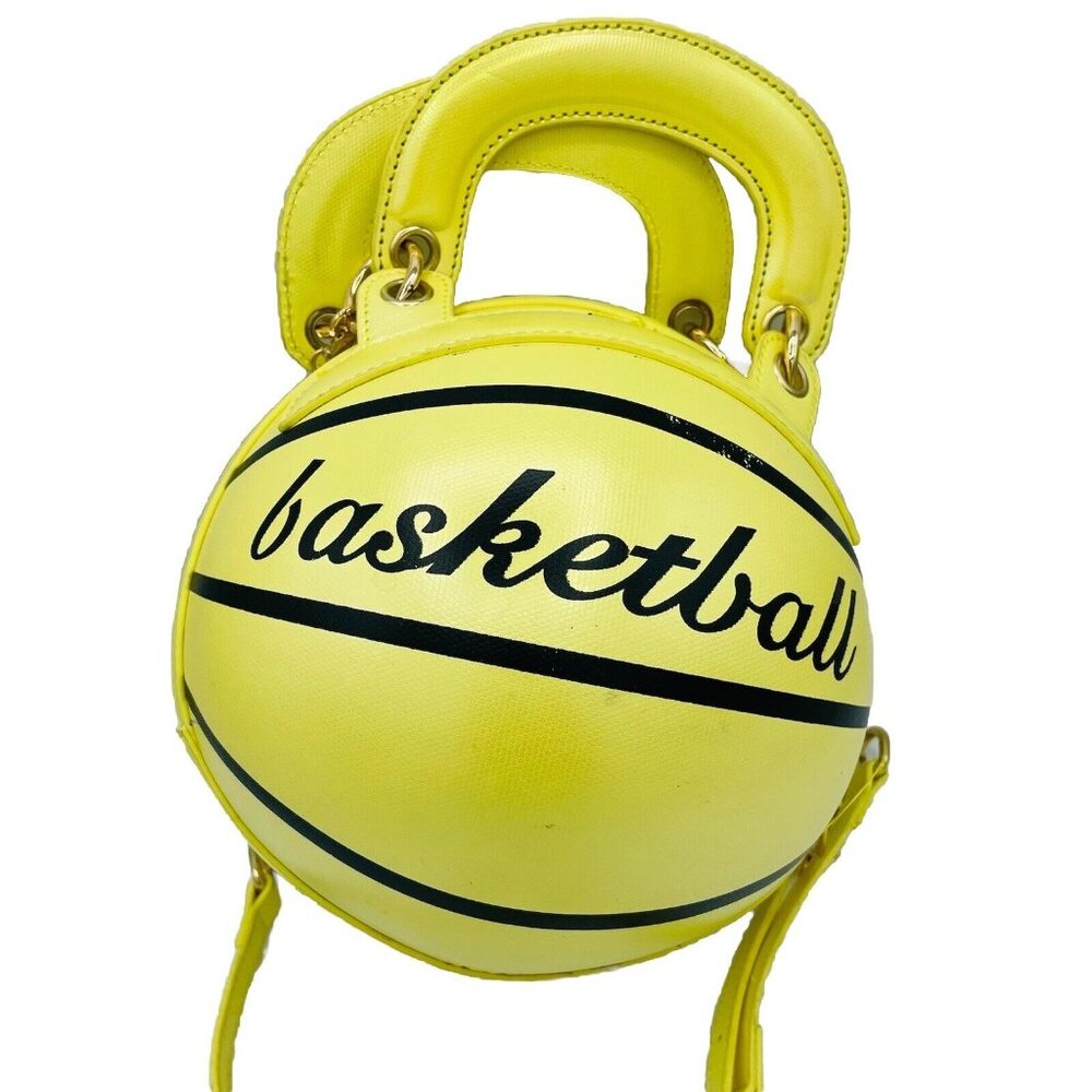 Yellow Basketball Handbag Purse With Gold Chain Shoulder Carry Bag Crossbody